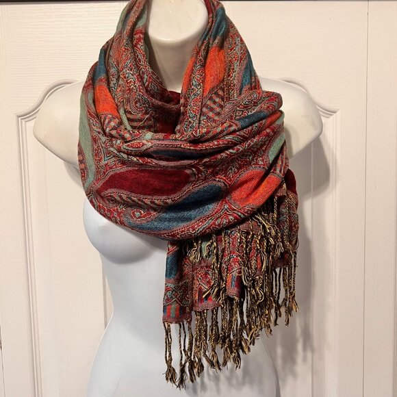 Pashmina Cashmere Scarf-Beautiful Bright Colors-27" x 86"- Warm/Cozy-Versatile - Picture 3 of 16